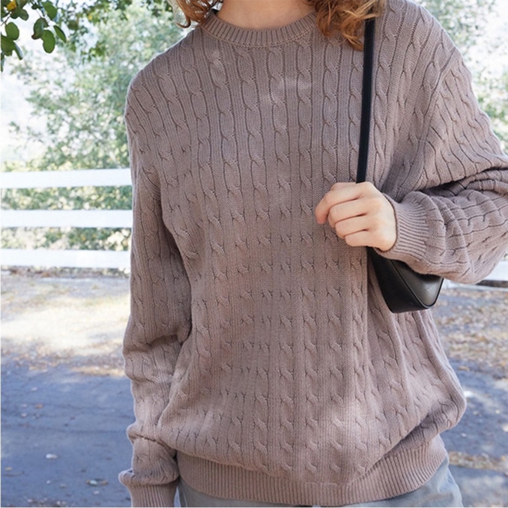 Brandy Melville John Galt Brianna Cable Knit Sweater Mauve Purple Brown Grey